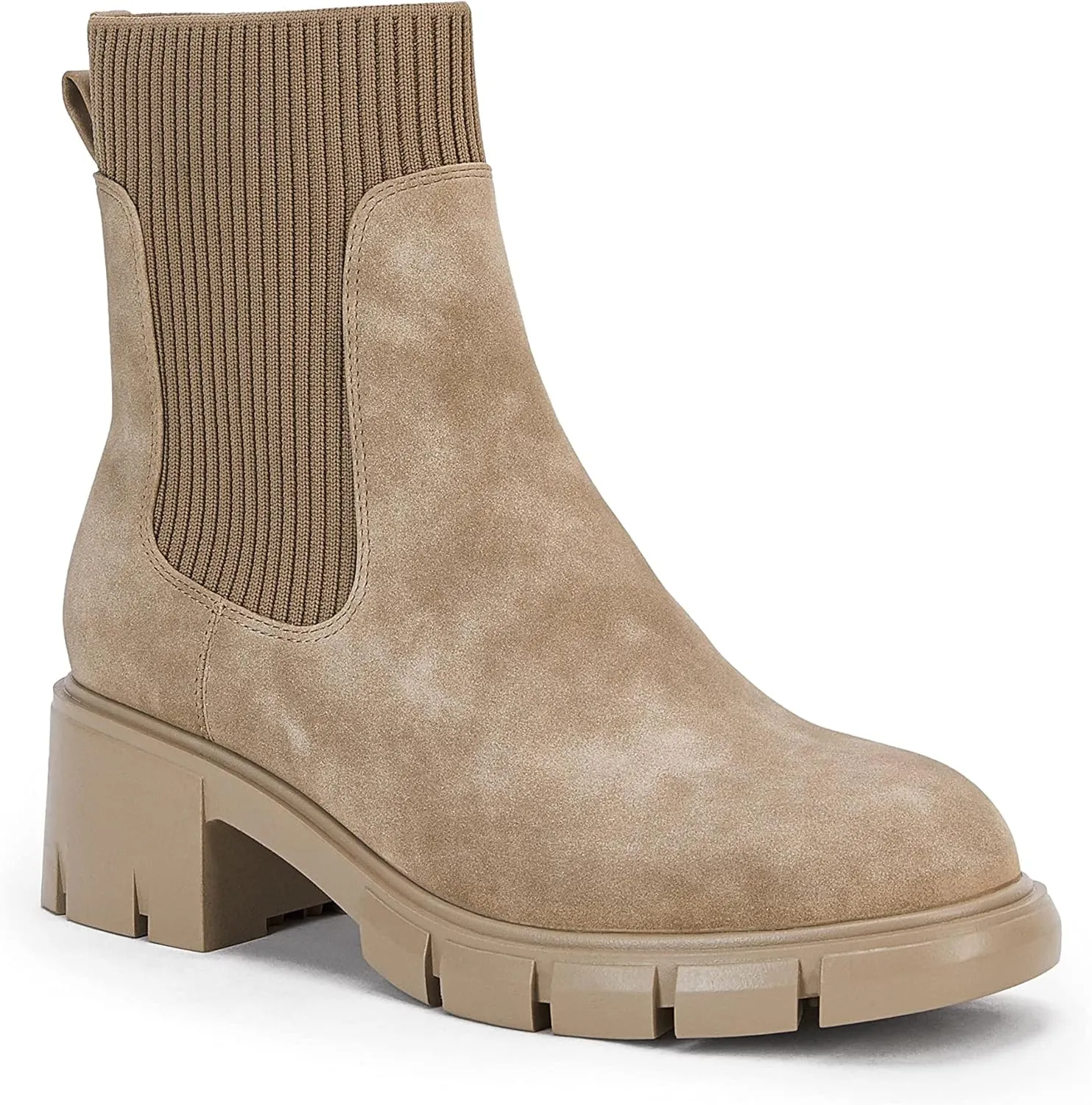 Ruanyu Womens Platform Ankle Boots Elastic Chunky Block Heel Chelsea Booties Lug Sole Non-Slip Combat Shoes