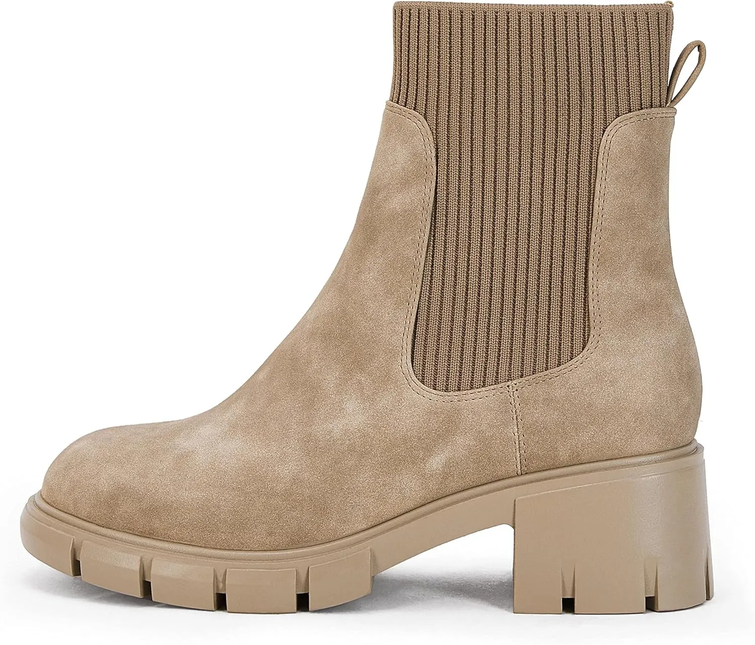 Ruanyu Womens Platform Ankle Boots Elastic Chunky Block Heel Chelsea Booties Lug Sole Non-Slip Combat Shoes