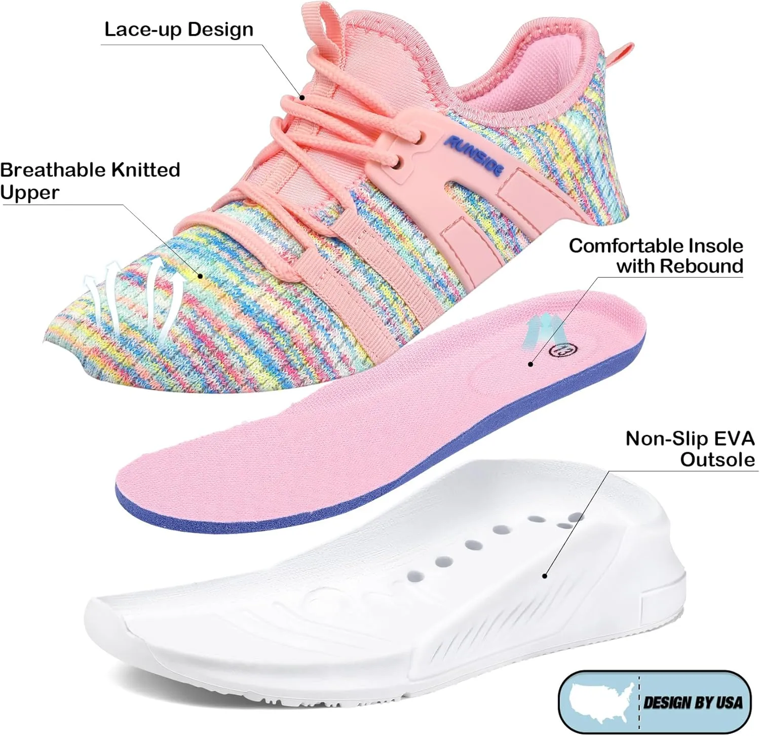 RUNSIDE Girls Tennis Shoes Lightweight Sports Kids Sneakers Lace-up for Running/Walking, Toddler/Little Kid/Big Kid