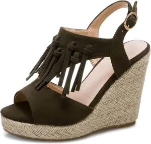 SACFOF Womens Espadrilles Wedges Sandals Tassel Open Toe Slingback High Heel Platform Ankle Strap Summer Party Dress Shoes