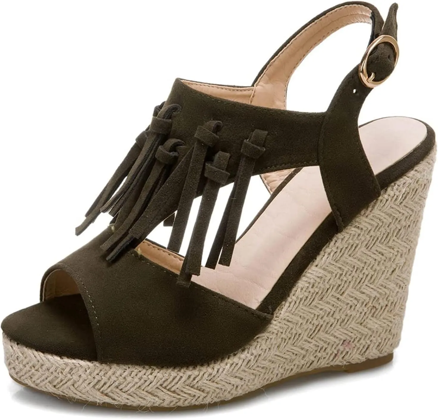 SACFOF Womens Espadrilles Wedges Sandals Tassel Open Toe Slingback High Heel Platform Ankle Strap Summer Party Dress Shoes