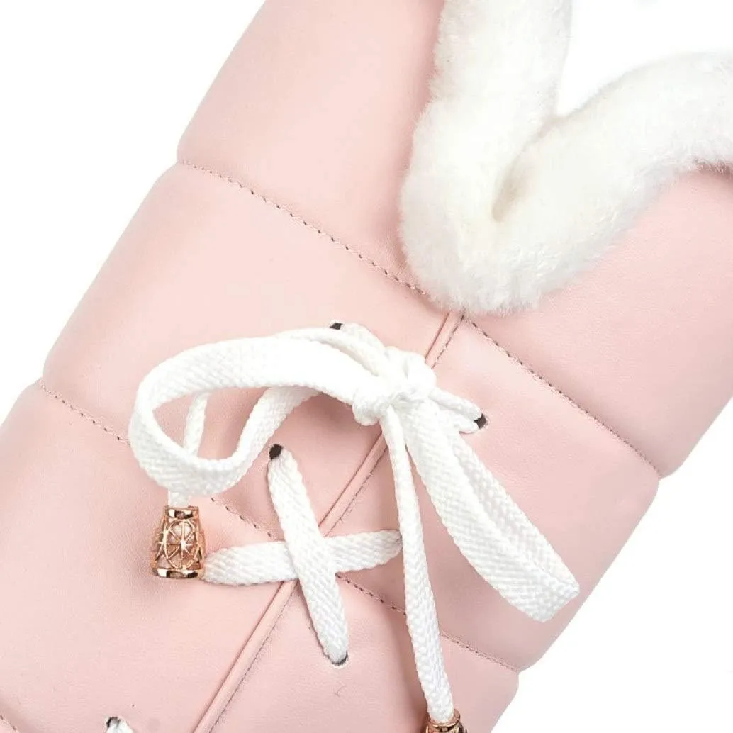 SACFOF Womens Winter Snow Boots Waterproof Long Booties Furry Mid Calf Warm Plush Lined Lace Up Comfort Snow Boots