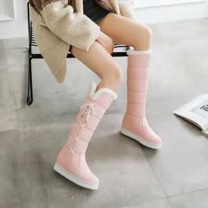 SACFOF Womens Winter Snow Boots Waterproof Long Booties Furry Mid Calf Warm Plush Lined Lace Up Comfort Snow Boots