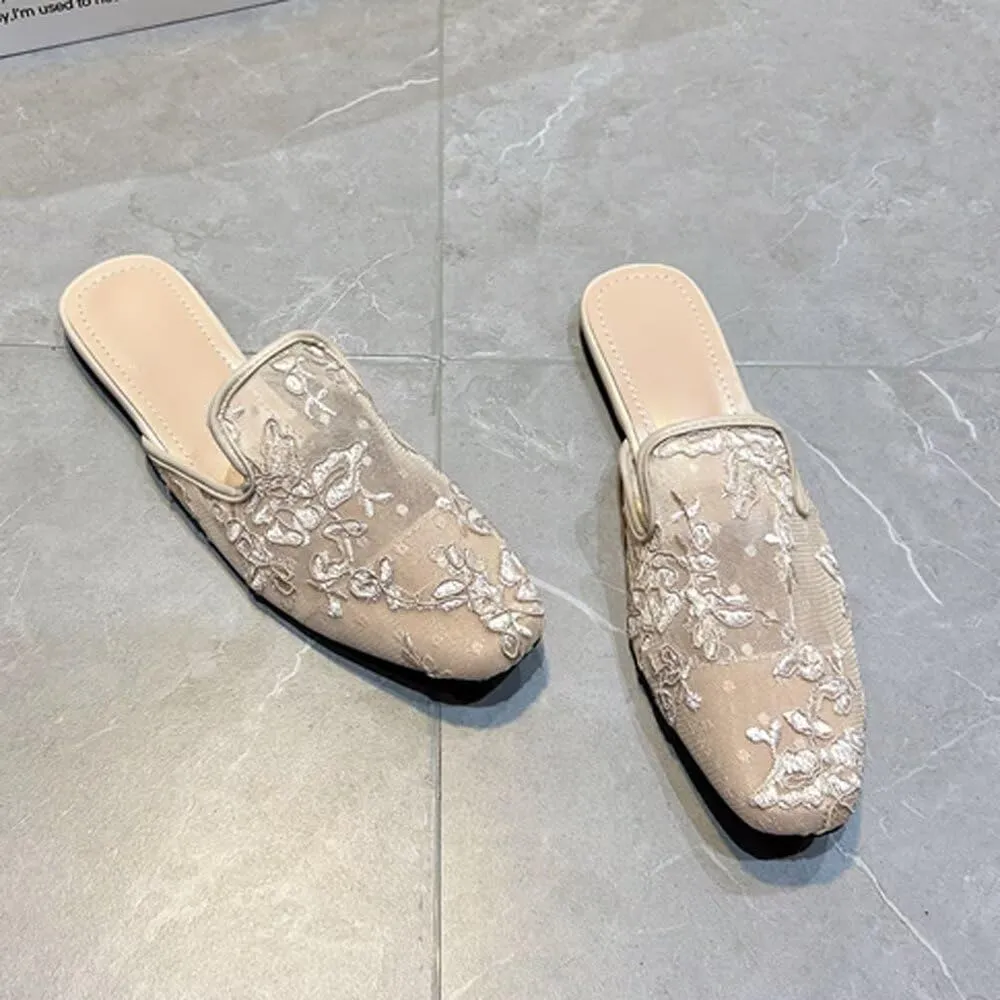 SAILING LU Square Toe Mules for Women Casual Backless Shoes Solid Color Flat Slip ons Comfort Summer Sandals