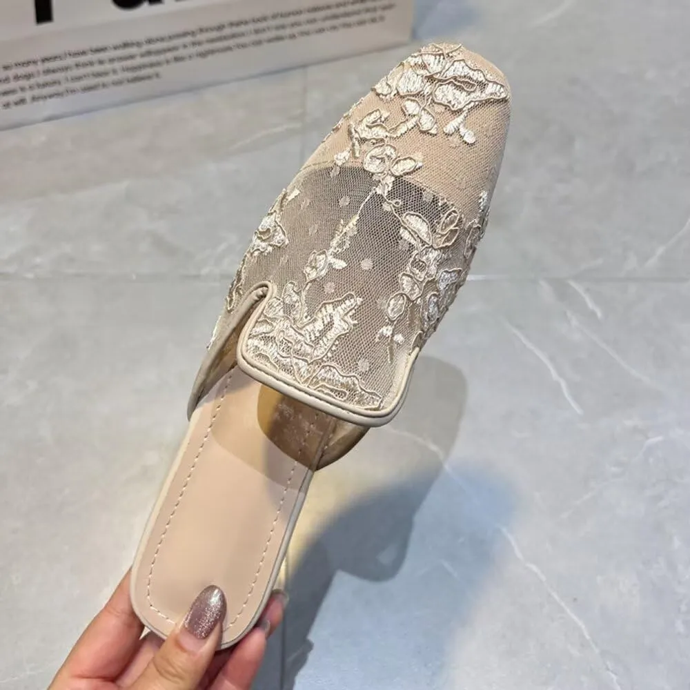 SAILING LU Square Toe Mules for Women Casual Backless Shoes Solid Color Flat Slip ons Comfort Summer Sandals
