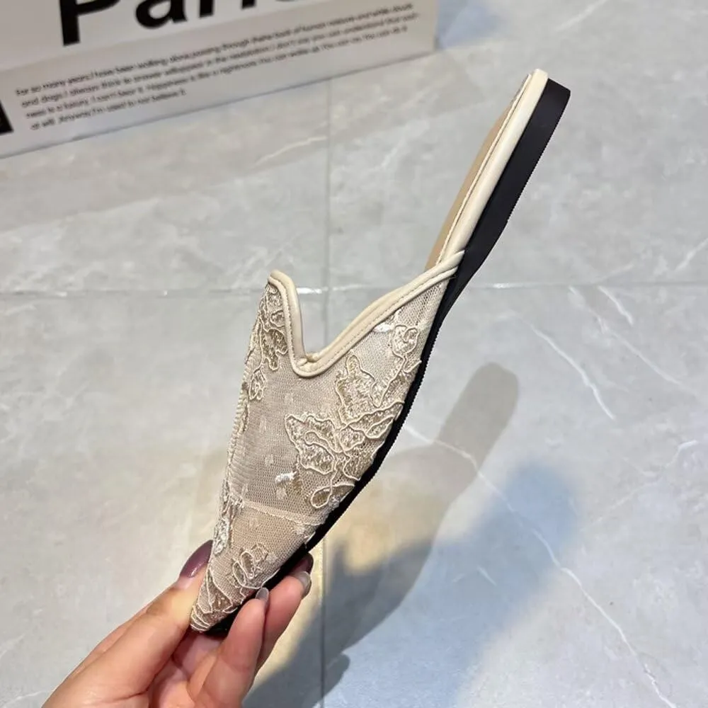 SAILING LU Square Toe Mules for Women Casual Backless Shoes Solid Color Flat Slip ons Comfort Summer Sandals