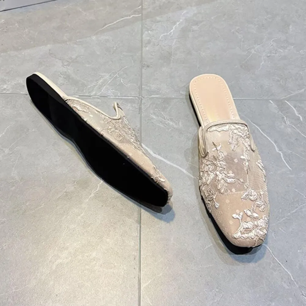SAILING LU Square Toe Mules for Women Casual Backless Shoes Solid Color Flat Slip ons Comfort Summer Sandals