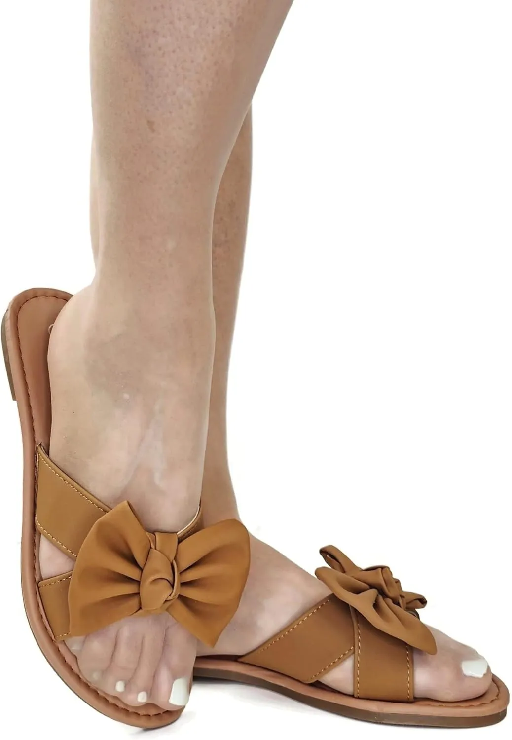 SAMANTHA Sandals Slip On Slide Flat with Twist Knot Bow