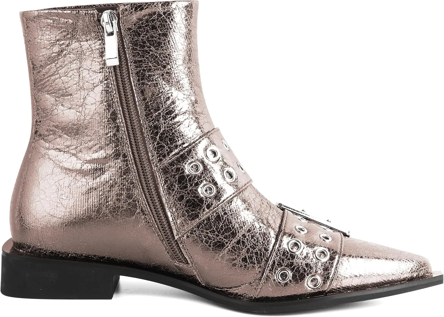 SAMMITOP Women's Ankle Boot Chunky Low Heel Dress Ankle Boots Classic Pointed Toe Side Zipper Chelsea Booties with Metal Buckle Eyelet 1.2 Inch