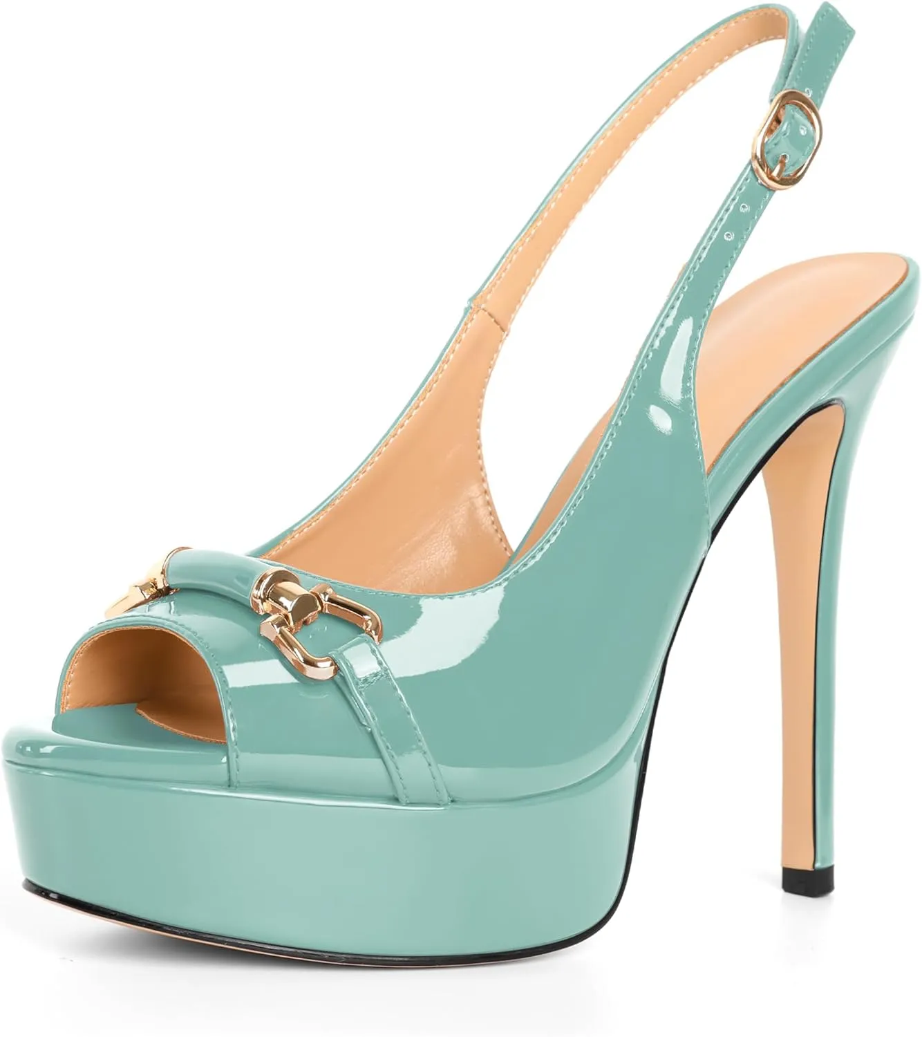 SAMMITOP Women's Peep Toe High Heel Slingback Pumps Platform Stiletto Party Date Sexy Dress Shoes 5 Inch