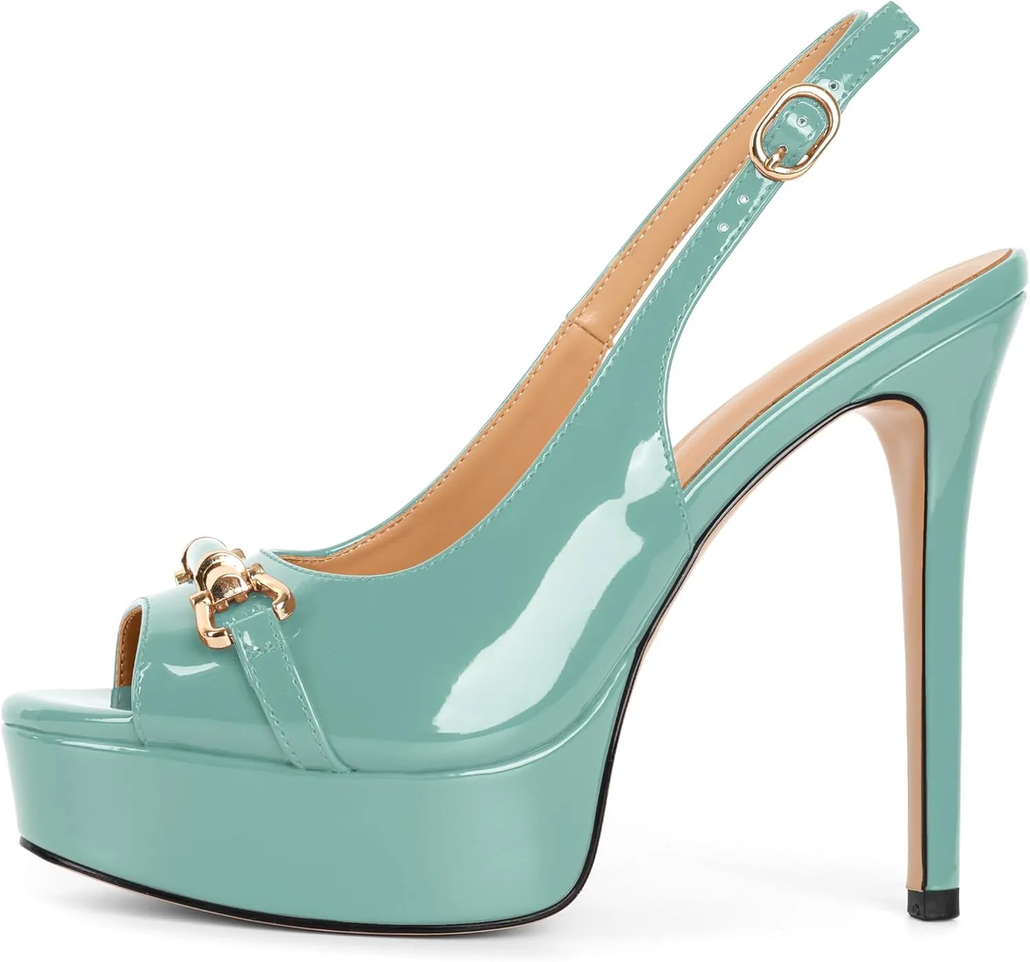 SAMMITOP Women's Peep Toe High Heel Slingback Pumps Platform Stiletto Party Date Sexy Dress Shoes 5 Inch