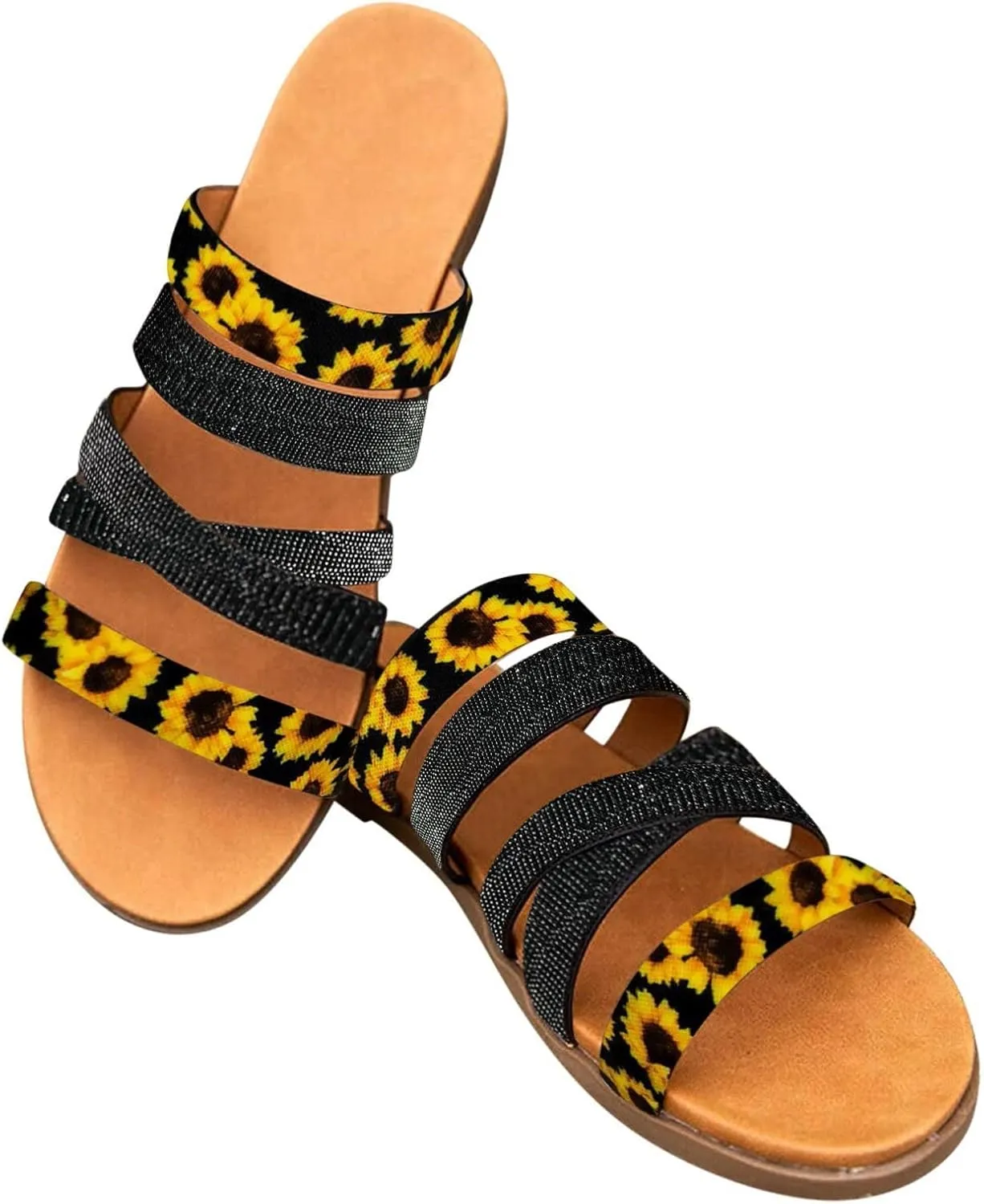 Sandals Fashion Strappy Braided Slip On Flat Summer Shoes Slides Open Toe Comfortable Flats Slippers Low Heel Elastic Band Trendy Sandal Daisy Beach Slipper Casual Slide Dressy Flip Flops