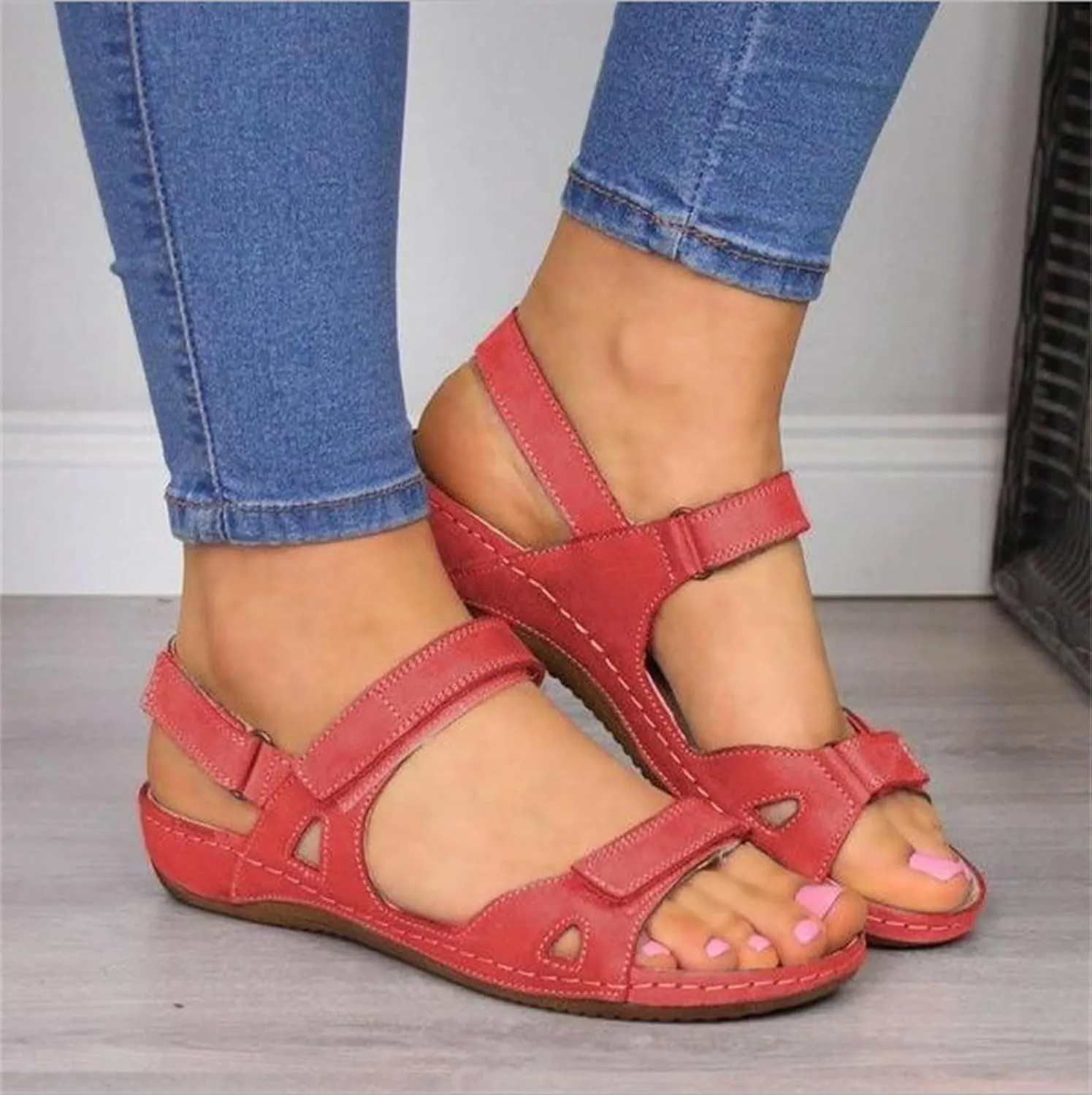 Sandals for Women Orthopedic Shoes Comfortable Dressy Low Open Toe Wedge Sandal Summer Slip On Walking Casual Hook Loop 2025 Platform Breathable Trendy Flat Fish Mouth Going Out Shoe