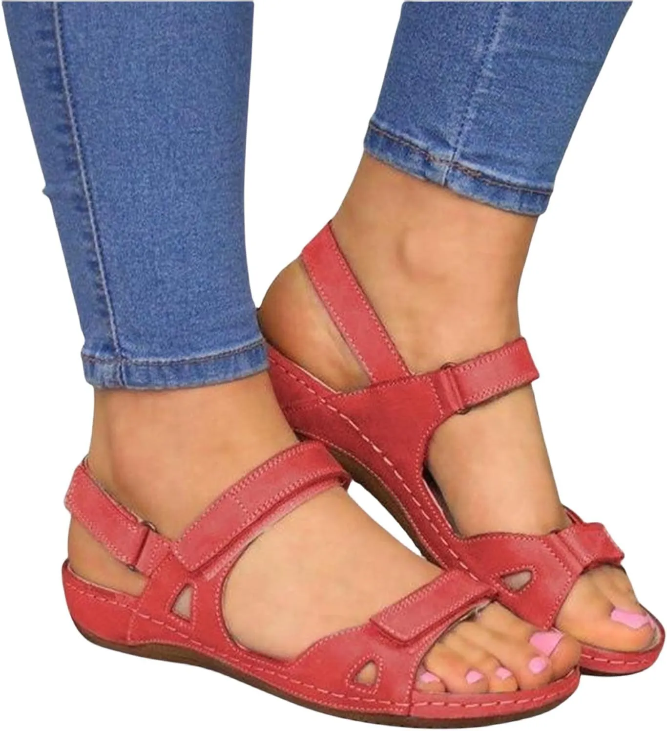 Sandals for Women Orthopedic Shoes Comfortable Dressy Low Open Toe Wedge Sandal Summer Slip On Walking Casual Hook Loop 2025 Platform Breathable Trendy Flat Fish Mouth Going Out Shoe