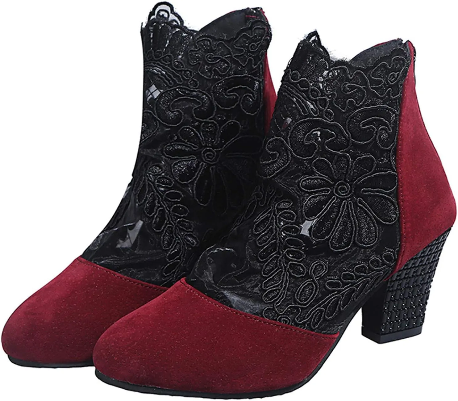 Sandals Women Dressy Summer, Sandals for Women Sexy Hollow Floral Lace Chunky High Heels Platform Boots Casual Boots
