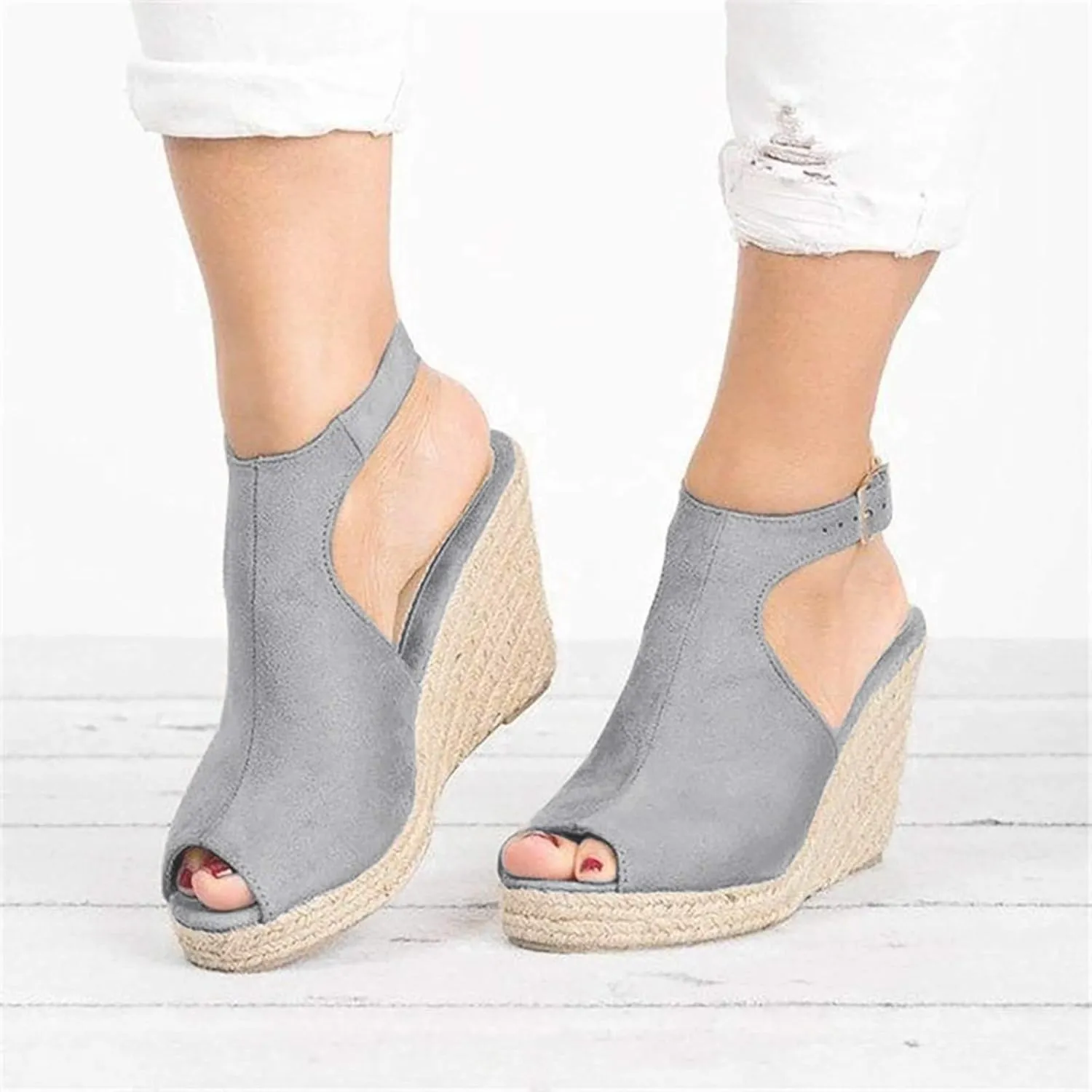 Sandals Women Dressy Summer Wedge, Womens Espadrille Wedge Sandals Open Toe Ankle Strap Buckle Platform Sandals Wedge High Heels Sandals Casual Summer Dress Shoes (a-Grey, 9)