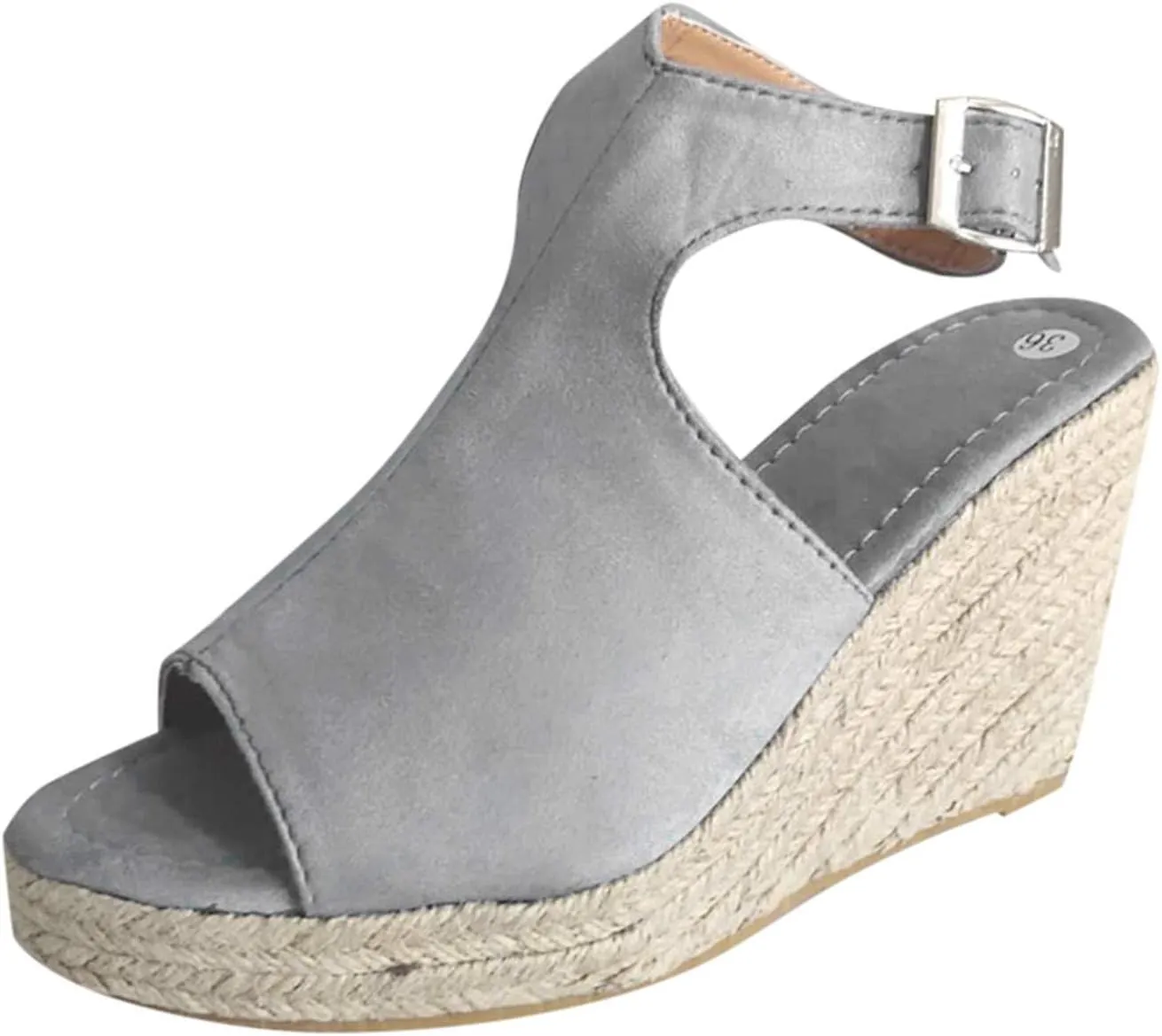 Sandals Women Dressy Summer Wedge, Womens Espadrille Wedge Sandals Open Toe Ankle Strap Buckle Platform Sandals Wedge High Heels Sandals Casual Summer Dress Shoes (a-Grey, 9)