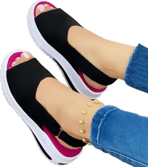 Sandals Women Wedges Platform,Wedge Sandals for Women Summer 2023 Women's Beach Casual Sandals Espadrilles Sandals Ankle Strap Buckle Open Toe Wedge Sandal Flip Flops Outdoor Sandals (A/Black, 8)