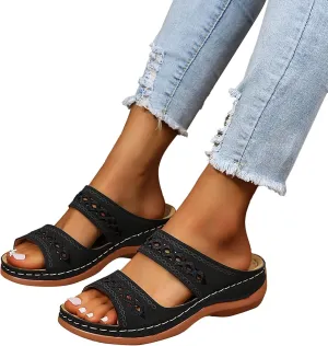 Sandals Women,Summer Solid Color Slip On Casual Open Toe Wedges Soft Bottom Breathable Slippers Shoes Sandals