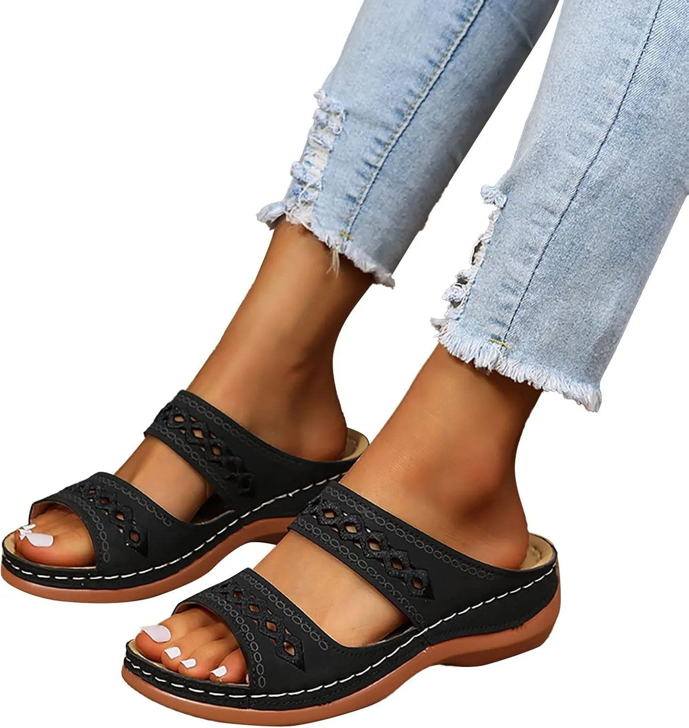 Sandals Women,Summer Solid Color Slip On Casual Open Toe Wedges Soft Bottom Breathable Slippers Shoes Sandals