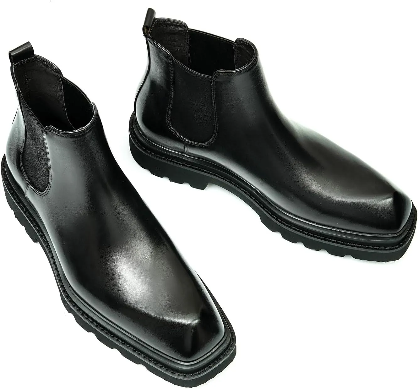 Santimon Mens Chelsea Boots Formal Dress Ankle Boots Fashion Genunie Leather Plain Toe Prom Chukka Boots Tuxedo Wedding Dress Business Causal Lightweight Western Boots for Men