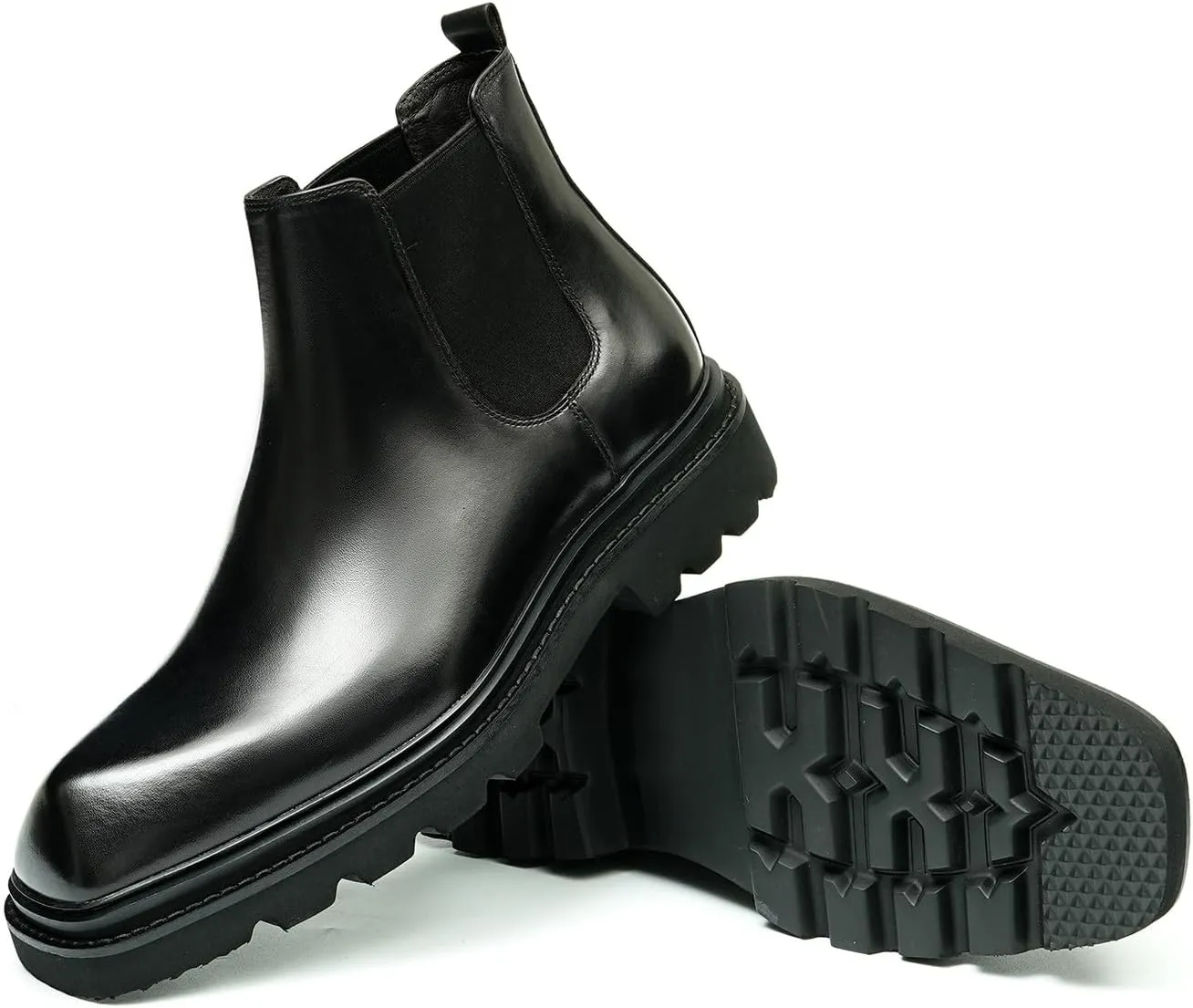 Santimon Mens Chelsea Boots Formal Dress Ankle Boots Fashion Genunie Leather Plain Toe Prom Chukka Boots Tuxedo Wedding Dress Business Causal Lightweight Western Boots for Men