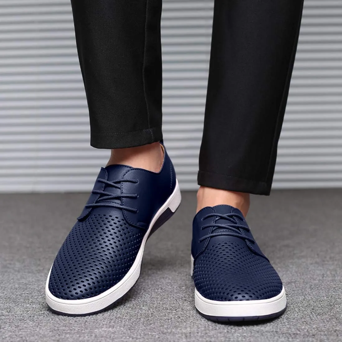 Santimon Men's Oxfords Shoes Casual Lace Up Breathable Formal Dress Mens Slip On Sneakers