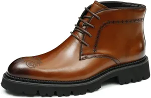 Santimon Oxfords Boots Men Formal Dress Genuine Leather Brogues Lace Up Ankle Boots Fashion Comfortable Business Causal Chelsea Boots Tuxedo Wedding Prom Chukka Boots for Men