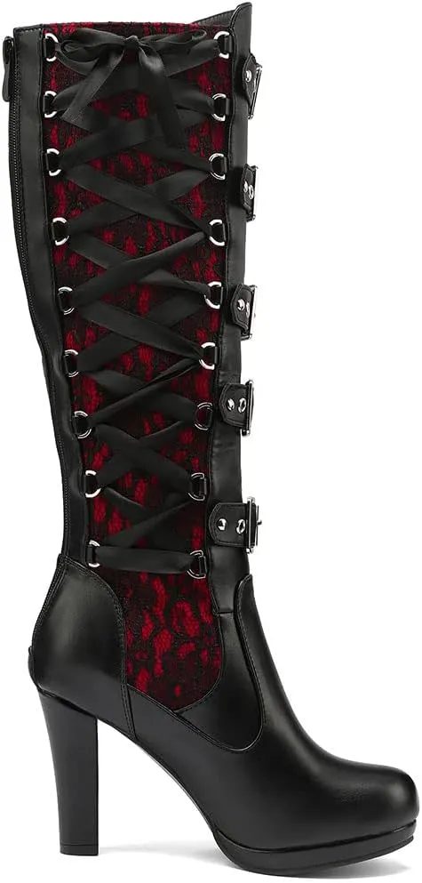 SaraIris Women's Vintage Boots Chunky High Heel Platform Knee High Boots Buckle Lace Goth Punk Knight Boots Over the Knee Boots Thigh High Boots for Women