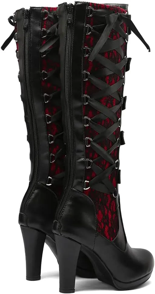 SaraIris Women's Vintage Boots Chunky High Heel Platform Knee High Boots Buckle Lace Goth Punk Knight Boots Over the Knee Boots Thigh High Boots for Women