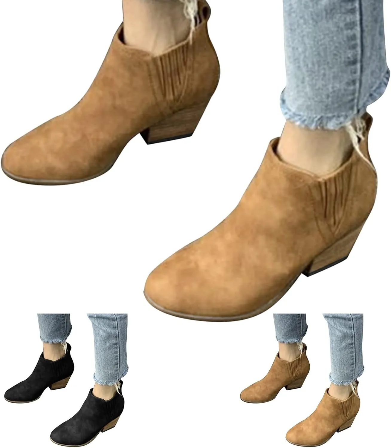SBGMoSJ Women's Ankle Boots & Booties 7.5 Wide Blue Ankle Booties for Women Dressy V Cutout Ankle Boots for Women Beige Booties for Women Chunky Heel Red Cowboy Booties Women Ankle Boots