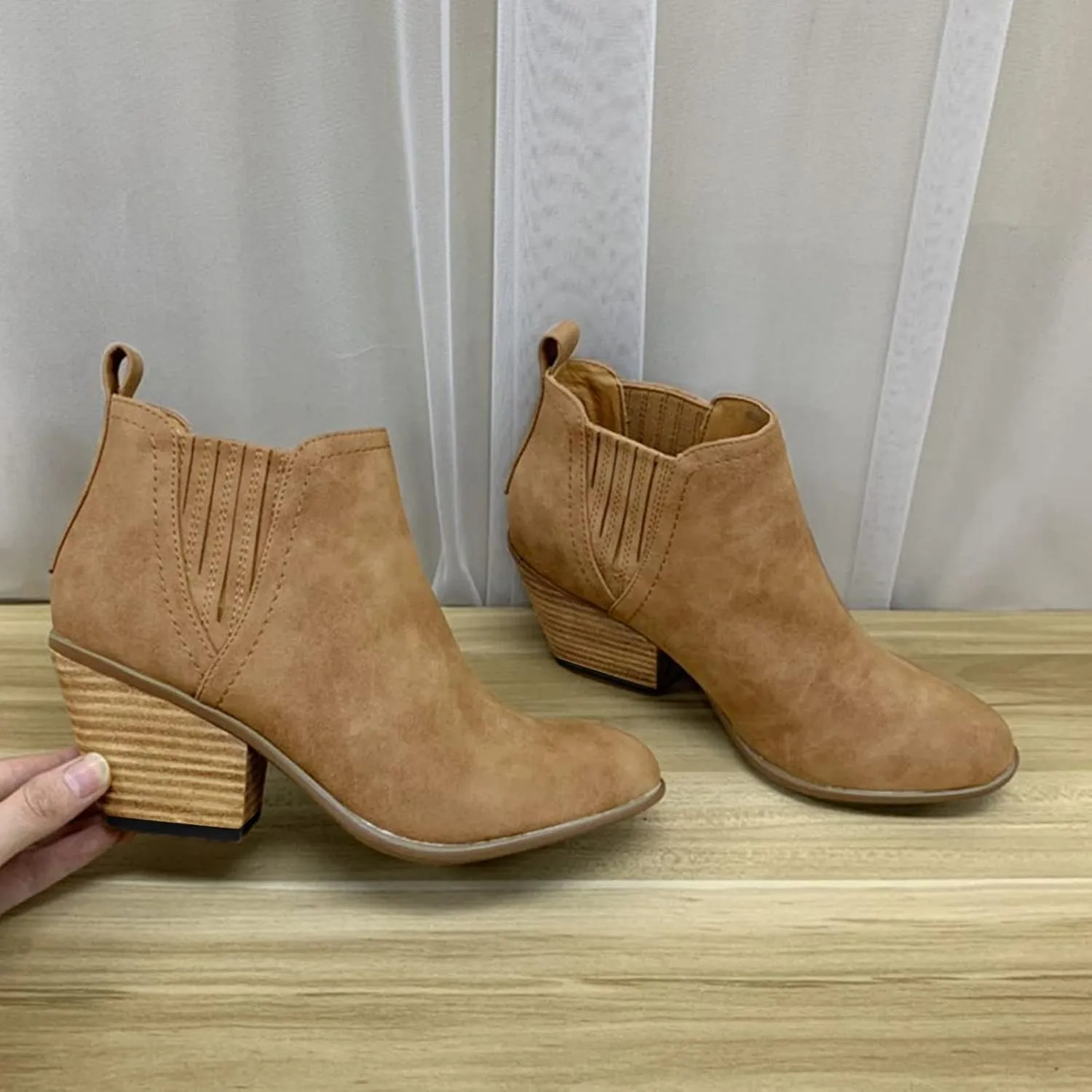 SBGMoSJ Women's Ankle Boots & Booties 7.5 Wide Blue Ankle Booties for Women Dressy V Cutout Ankle Boots for Women Beige Booties for Women Chunky Heel Red Cowboy Booties Women Ankle Boots