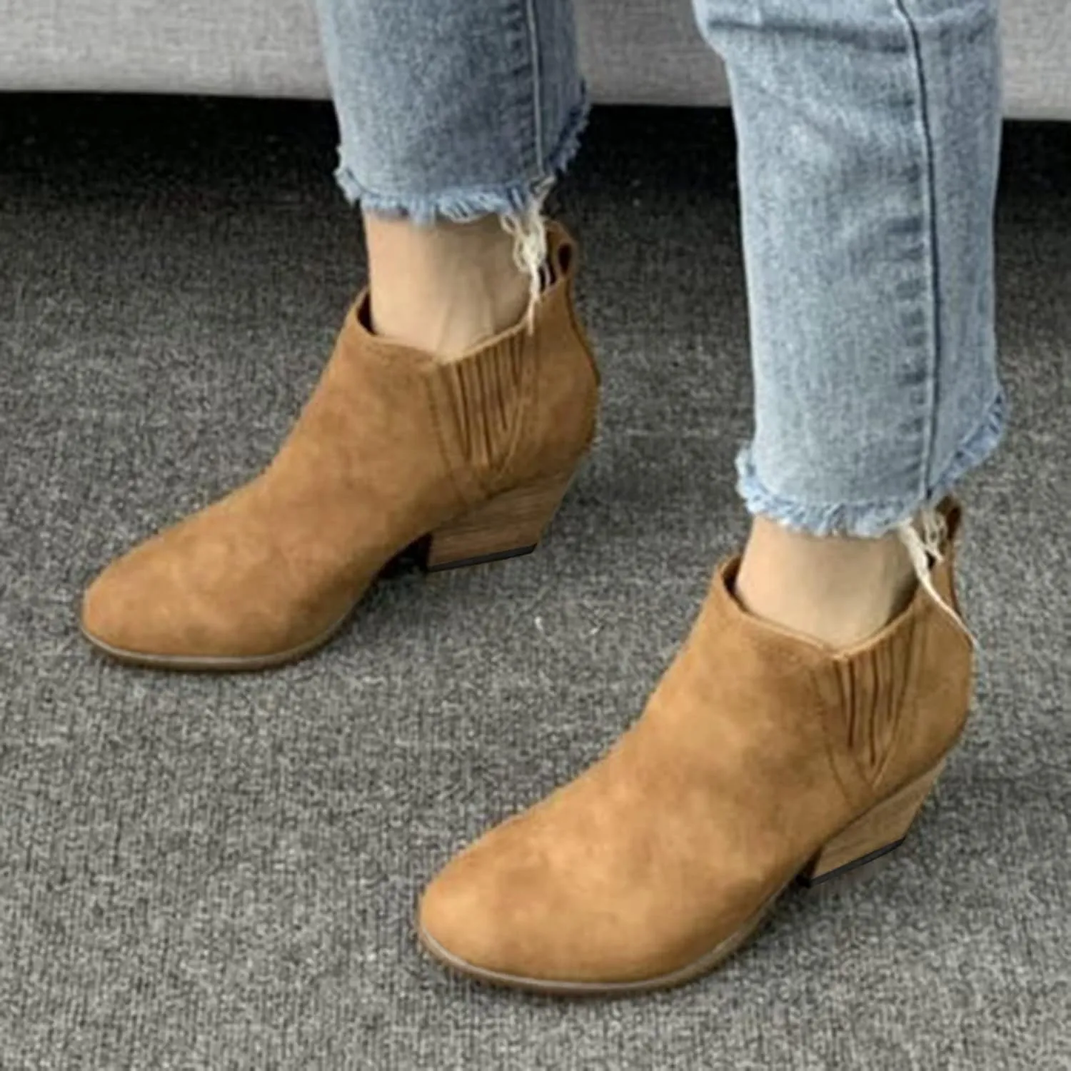 SBGMoSJ Women's Ankle Boots & Booties 7.5 Wide Blue Ankle Booties for Women Dressy V Cutout Ankle Boots for Women Beige Booties for Women Chunky Heel Red Cowboy Booties Women Ankle Boots