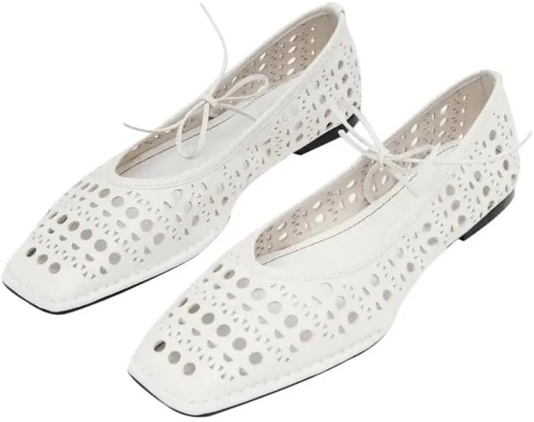 Seborluys Lace Up Square Toe Ballet Flats Shoes for Women Mary Jane Flat Shoe Breathable Leather Loafers Comfortable Slip-On Summer Ballerina Footwear for 2025
