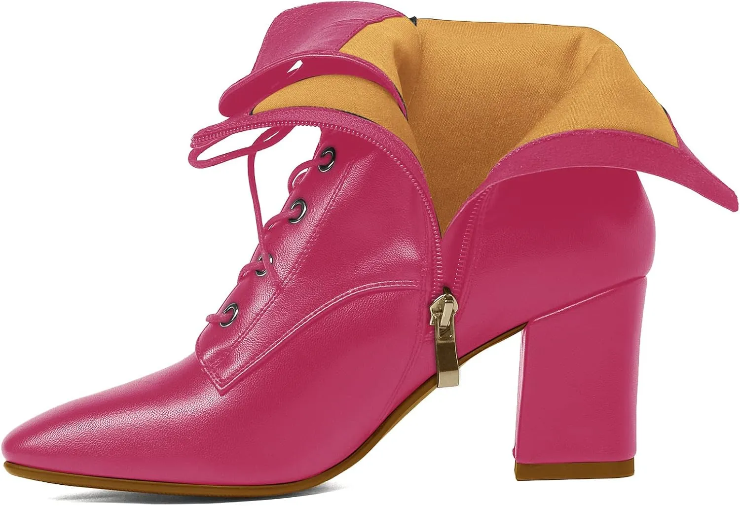 SEIFIN Women's Square Toe Chunky Heels Ankle Boots Block High Heeled Lace Up Short Booties Shoes