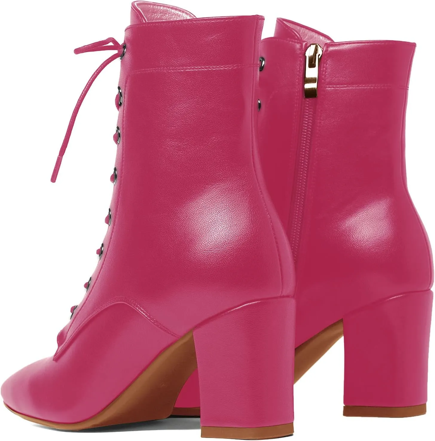 SEIFIN Women's Square Toe Chunky Heels Ankle Boots Block High Heeled Lace Up Short Booties Shoes