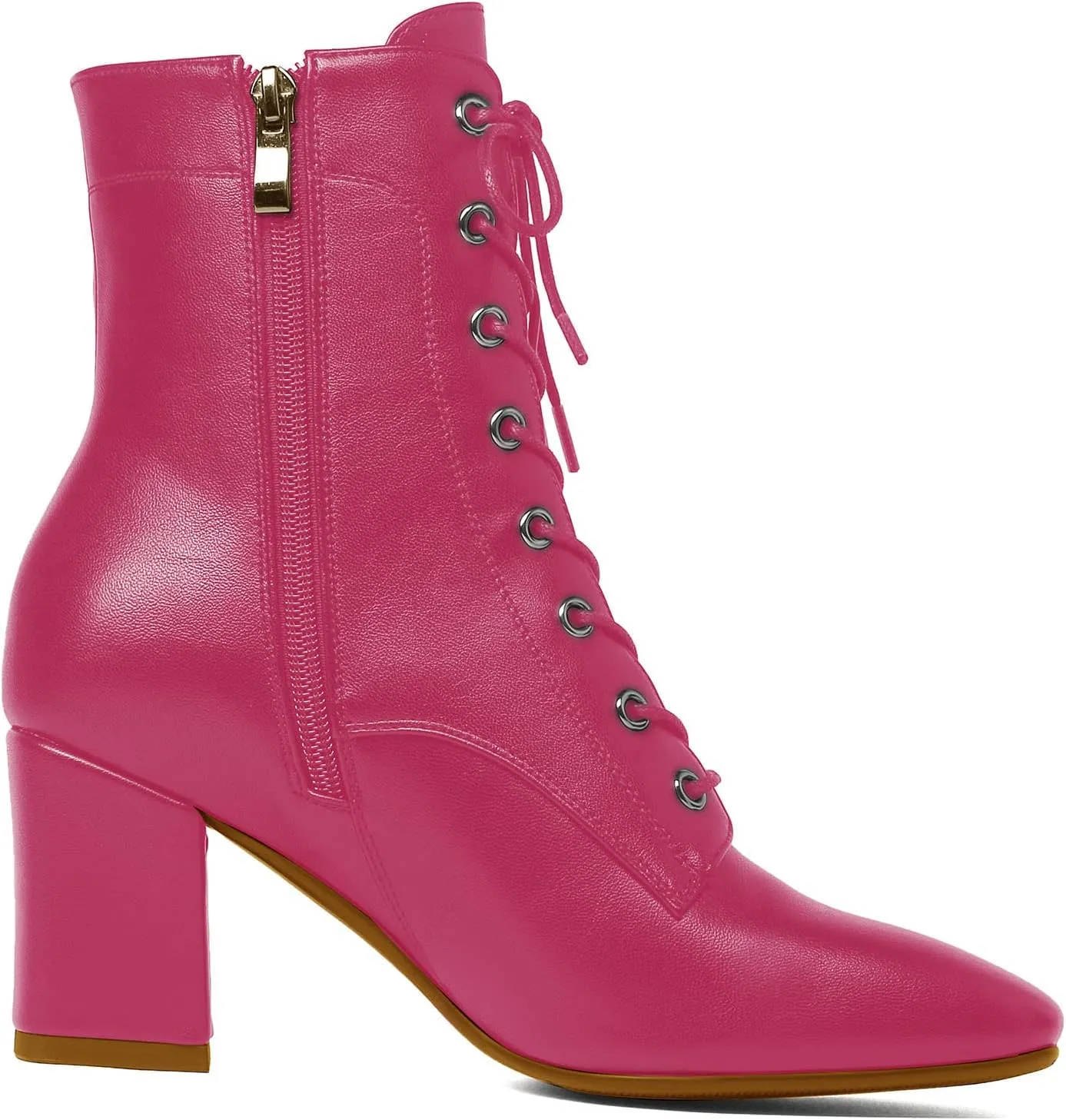 SEIFIN Women's Square Toe Chunky Heels Ankle Boots Block High Heeled Lace Up Short Booties Shoes