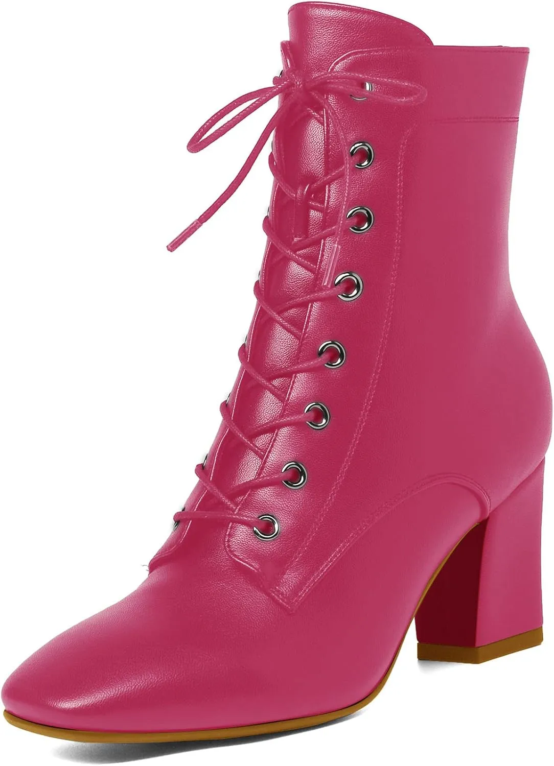 SEIFIN Women's Square Toe Chunky Heels Ankle Boots Block High Heeled Lace Up Short Booties Shoes