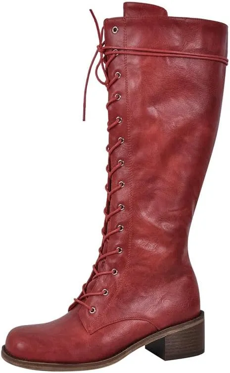 sexytag Women's Knee High Boots Lace up Riding Combat Wide Calf Boots