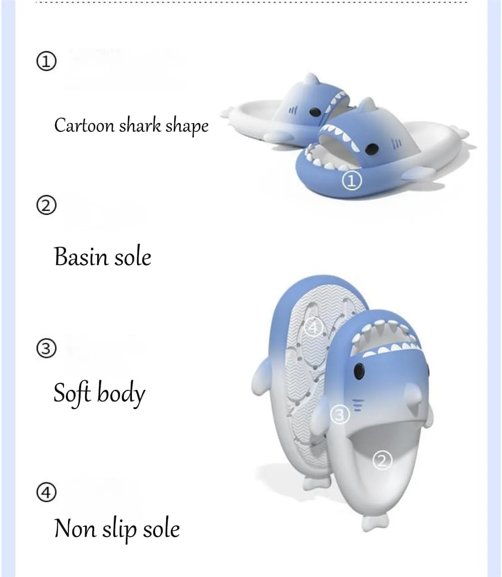 Shark Slides for Women Men, Cloud Shark Slides, Non-Slip Open Toe Shark Slippers, Super Soft Open Toe Sandals Shower Slippers
