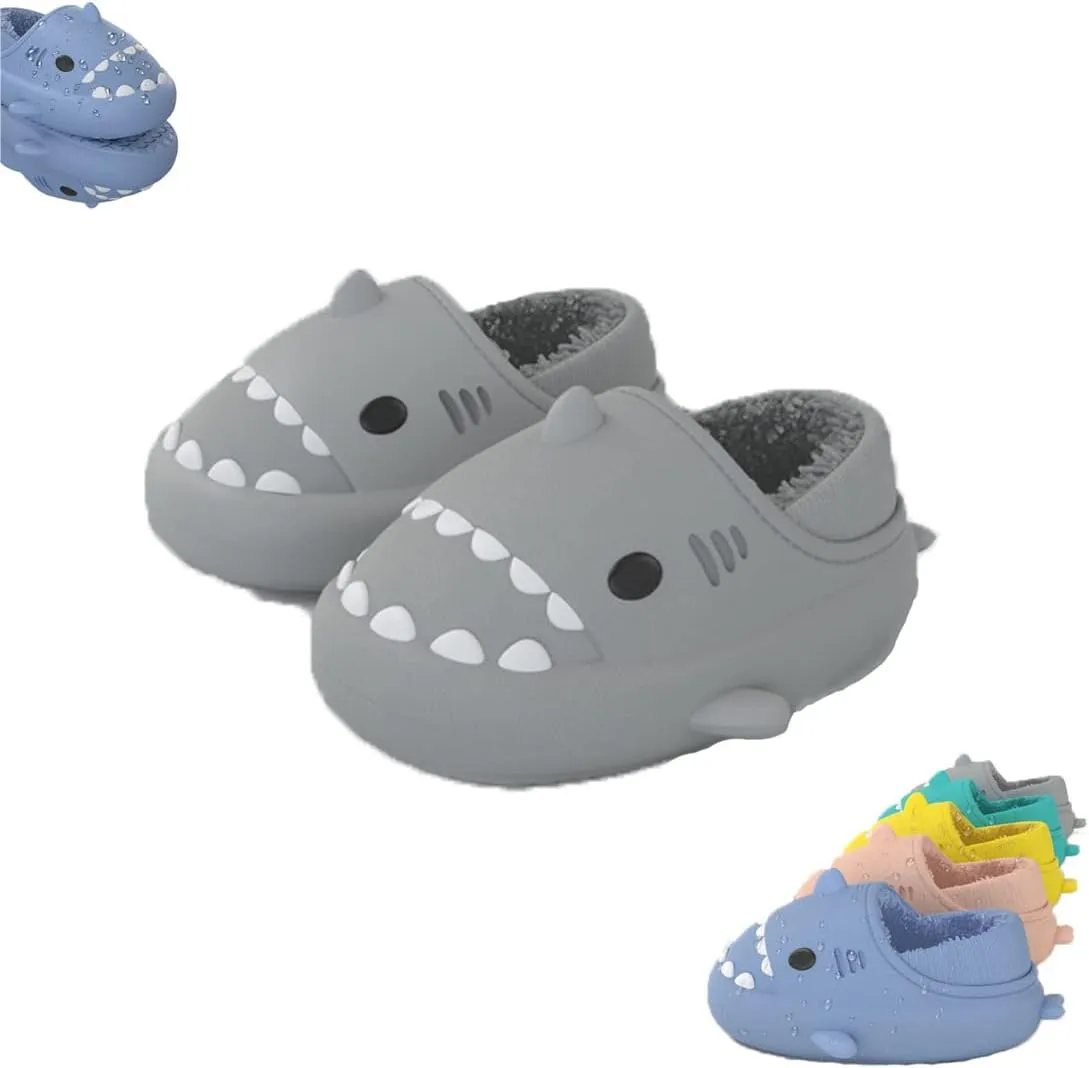Shark Slides Winter, Fluffy Plush Slides, Adults & Kids Winter Nonslip Soft Comfy Cloud Slippers