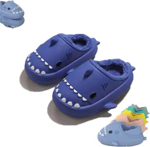 Shark Slides Winter, Fluffy Plush Slides, Adults & Kids Winter Nonslip Soft Comfy Cloud Slippers