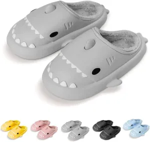 Shark Slides Winter, Fluffy Plush Slides, Adults & Kids Winter Nonslip Soft Comfy Cloud Slippers