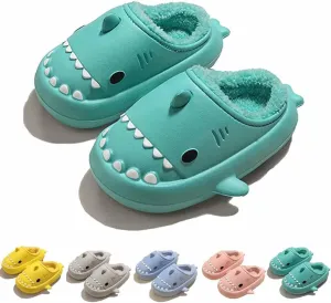 Shark Slides Winter, Fluffy Plush Slides, Adults & Kids Winter Nonslip Soft Comfy Cloud Slippers