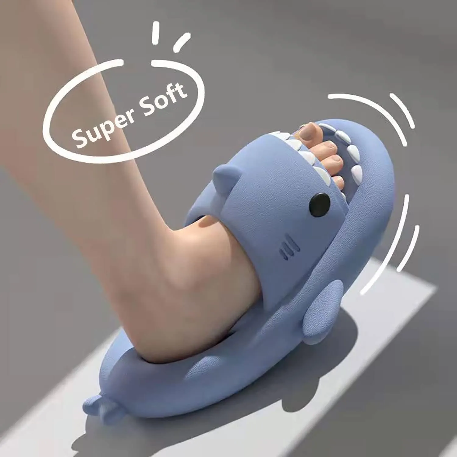 Sharky Swell Chanclas, Cloud Shark Slides, Summer Anti-Slip Unisex Cute Cartoon Shark Slippers Soft Beach Slippers