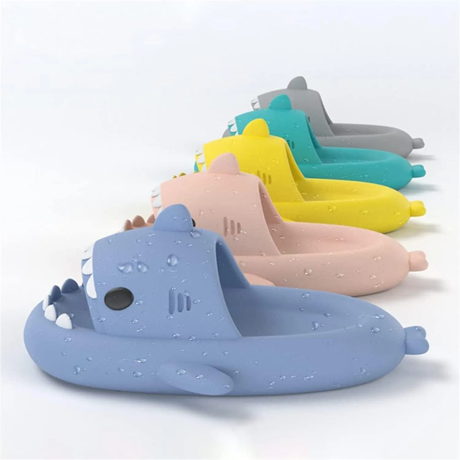 Sharky Swell Chanclas, Cloud Shark Slides, Summer Anti-Slip Unisex Cute Cartoon Shark Slippers Soft Beach Slippers