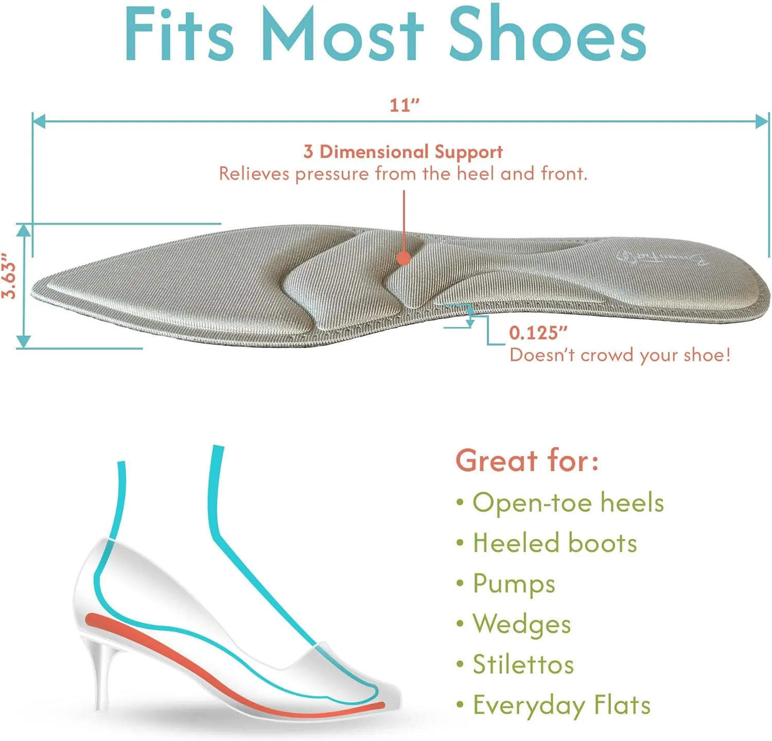 Sharp! Ultra Thin Insoles for Women Lightweight Shoe Inserts for Women for Heels & Pointed-Toe Flats by Business Feet® Shoe Insoles L/XL Beige