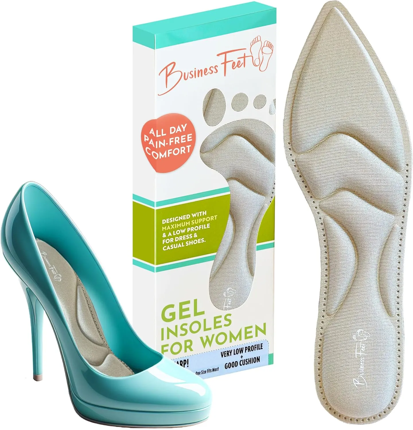 Sharp! Ultra Thin Insoles for Women Lightweight Shoe Inserts for Women for Heels & Pointed-Toe Flats by Business Feet® Shoe Insoles L/XL Beige