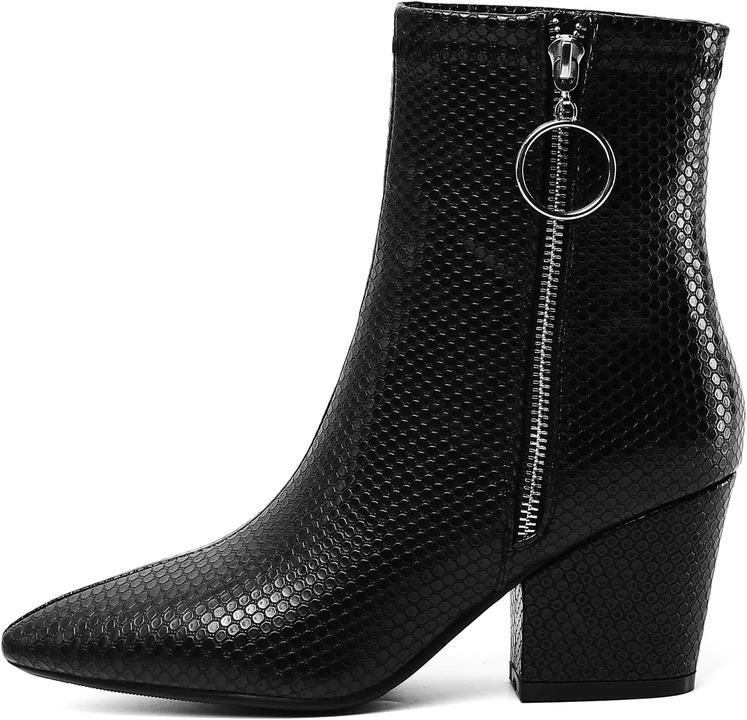 SHEMEE Women's Snakeskin Chunky High Heels Booties Pointed Toe Block Heel Snake Print Side Zipper Ankle Boots Fashion Dress Shoes
