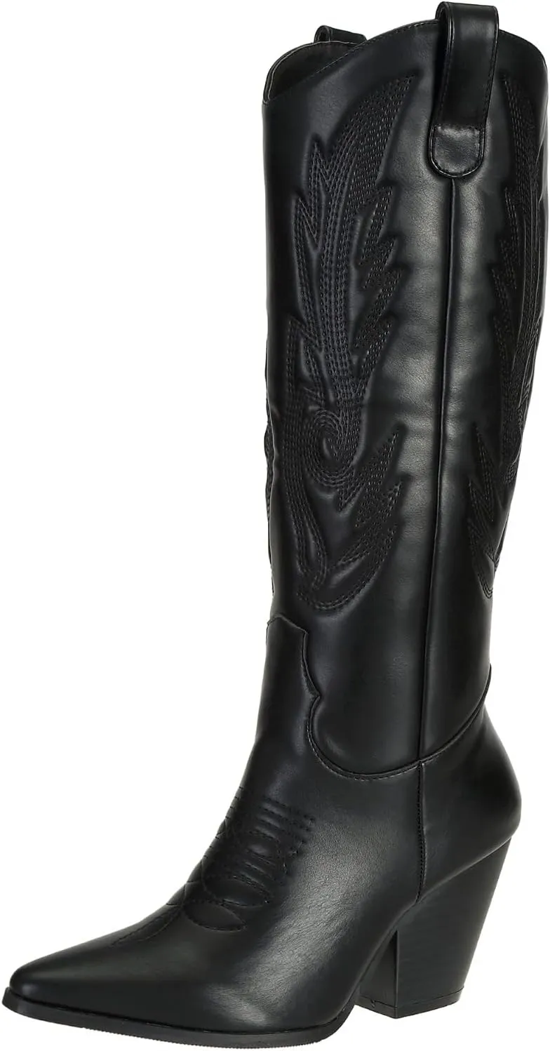 SheSole Women's Tall Cowgirl Cowboy Boots Knee High Chunky Heel Wide Calf Western Country Riding Boots